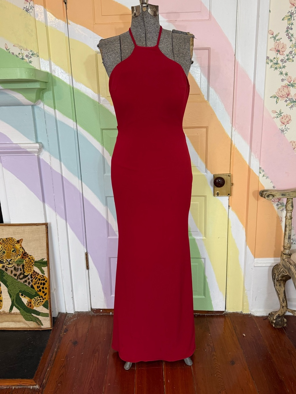 Vintage JVN by Jovani Red Strappy Back Mermaid Formal Prom Evening Gown Sz 4 🧡🍄 - Picture 3 of 12